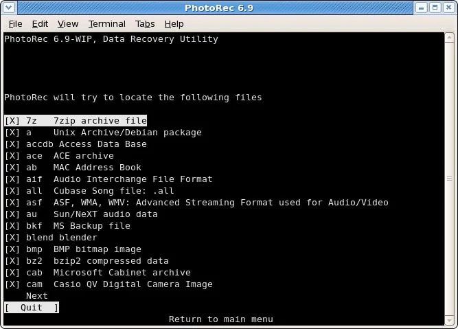 select files on xfs to recover