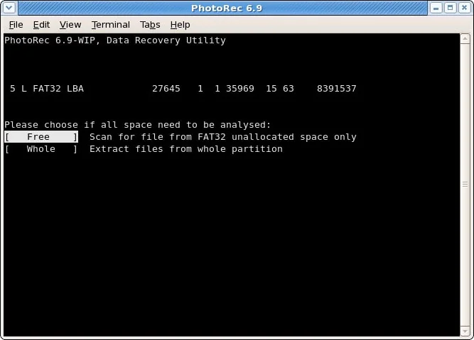 carve partition or unallocated space