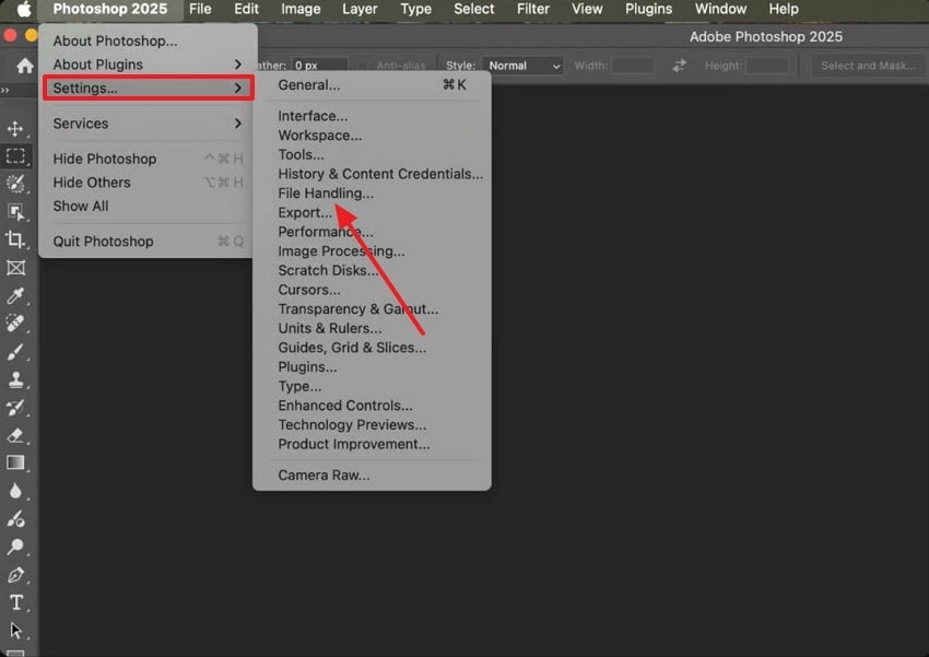 open preferences for file handling