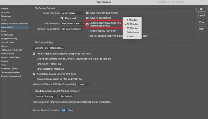 specify autosave on mac