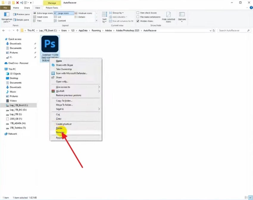 rename file to psd on windows