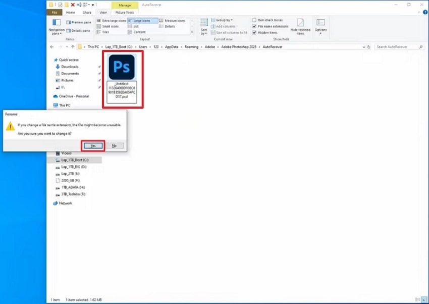 restore and rename psd file