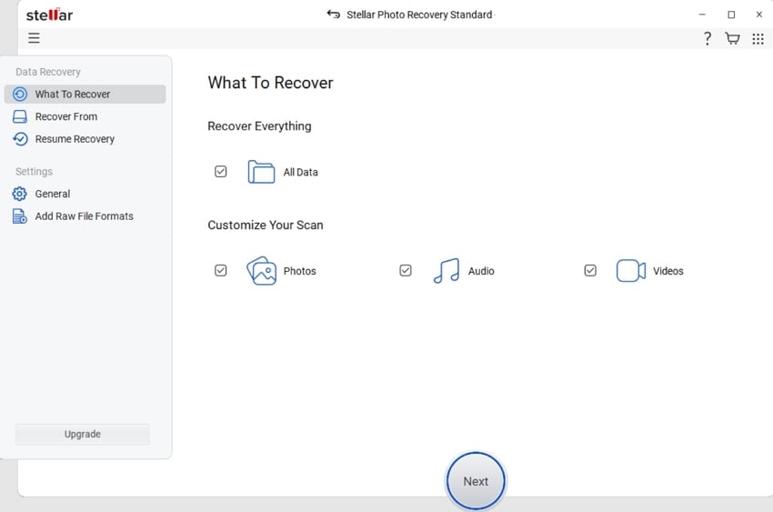 stellar photo recovery interface