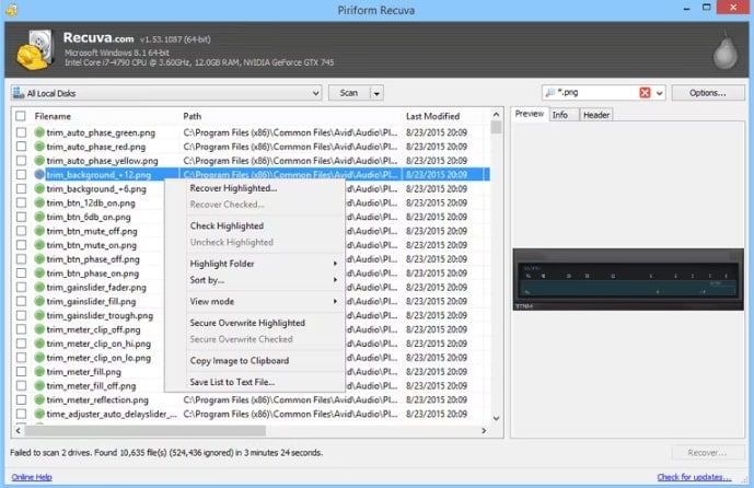 recuva image recovery process