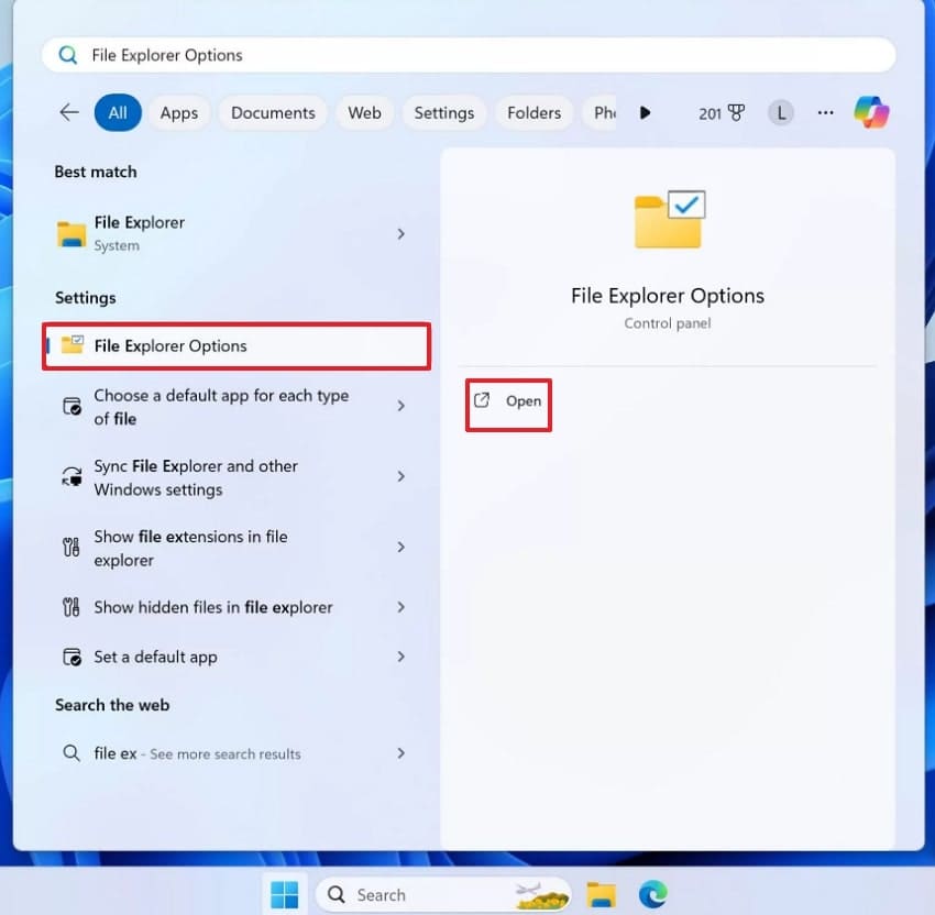 open file explorer options