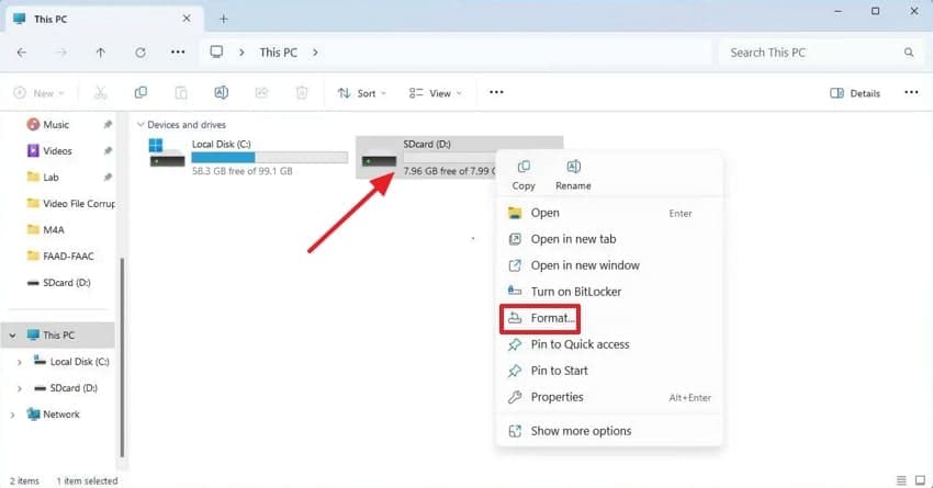 choose format option