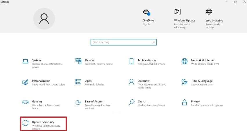 choose update and security feature