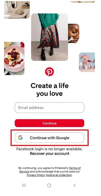 continue with google on android