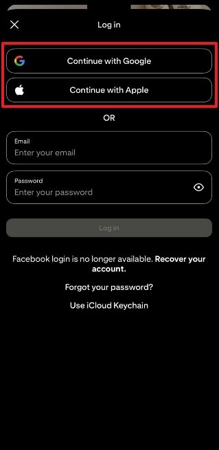 choose continue with google on ios