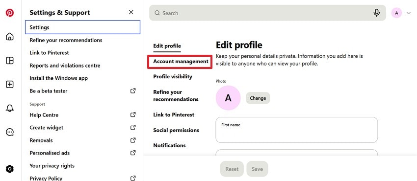 select the account management