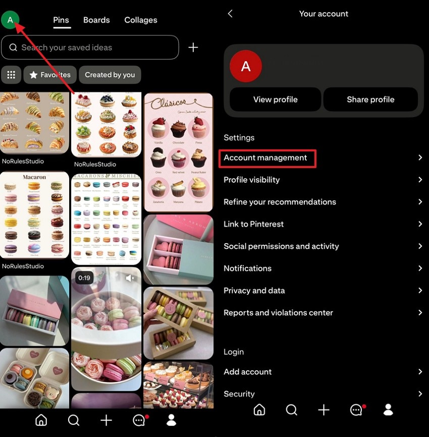 pick account management under settings