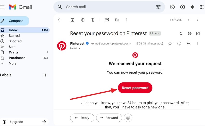 select reset password on web