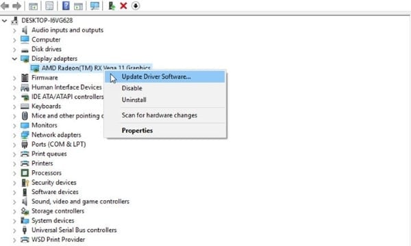 windows device manager updating the display adapter driver