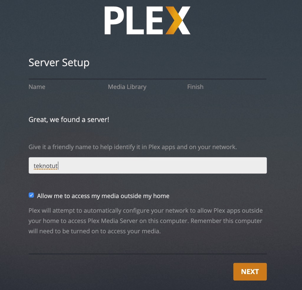 server setting on plex example