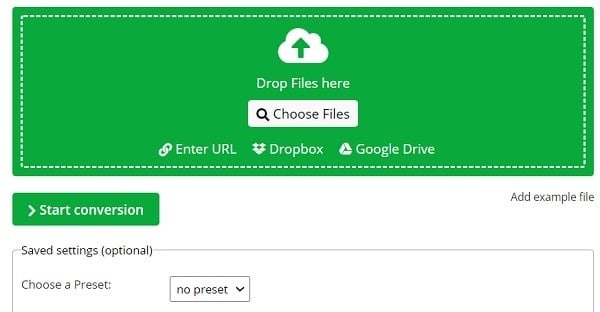 real online conversion interface with choose files and start conversion controls