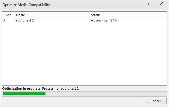 powerpoint optimize media compatibility processing dialog