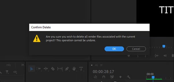 подтвердите запрос на удаление из premiere pro