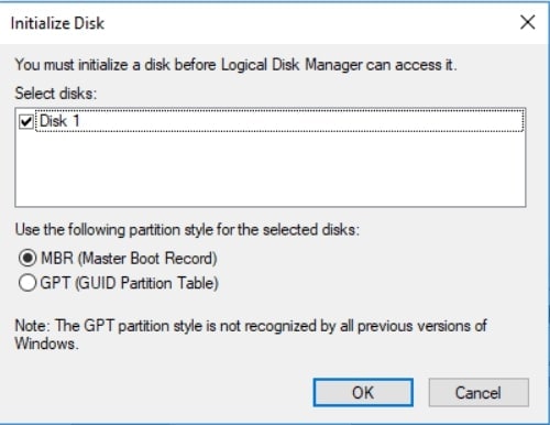 select gpt (guid partition table)