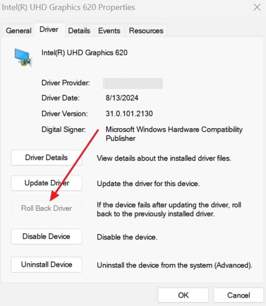 roll back display driver