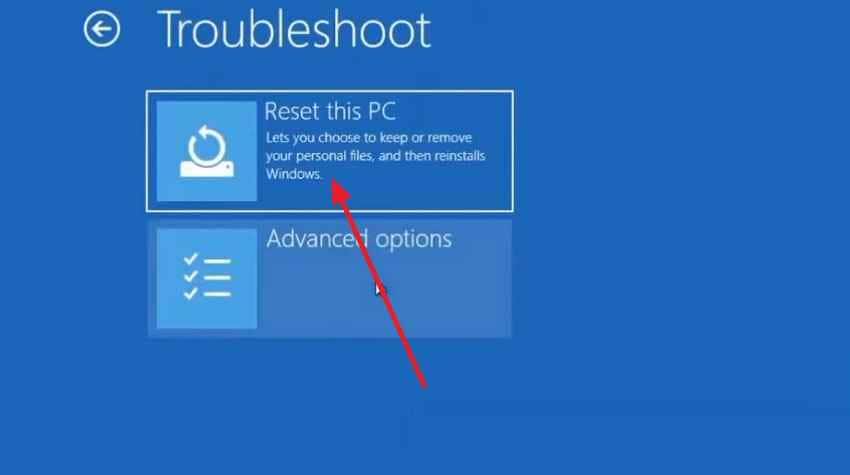 reset this pc from winre