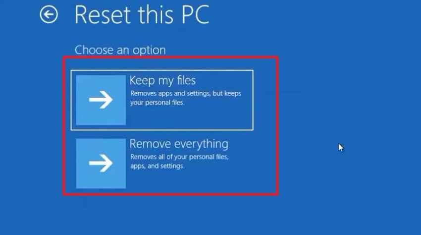 choose keep my files reset option