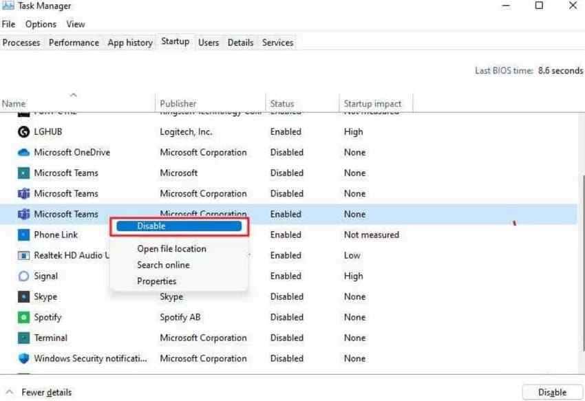disable startup apps in safe mode
