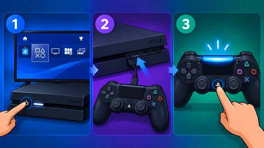 illustrated usb connection from dualshock 4 to ps4