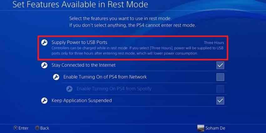 ps4 rest mode supply power to usb ports setting