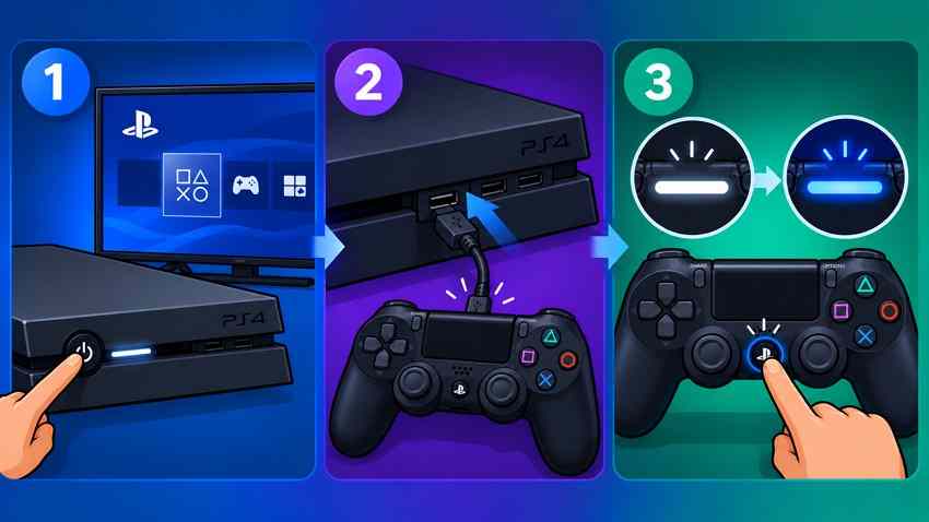 illustrated reconnection of controller to ps4 after reset
