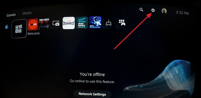navigate to settings gear icon