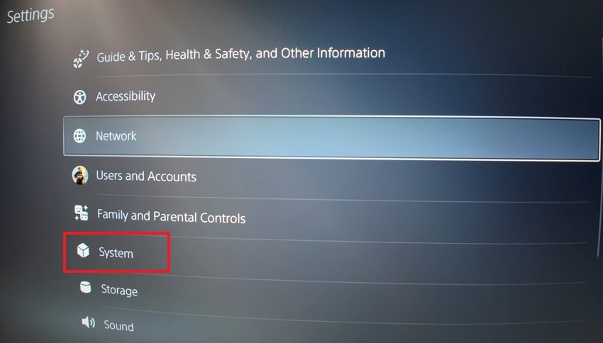 select the system option