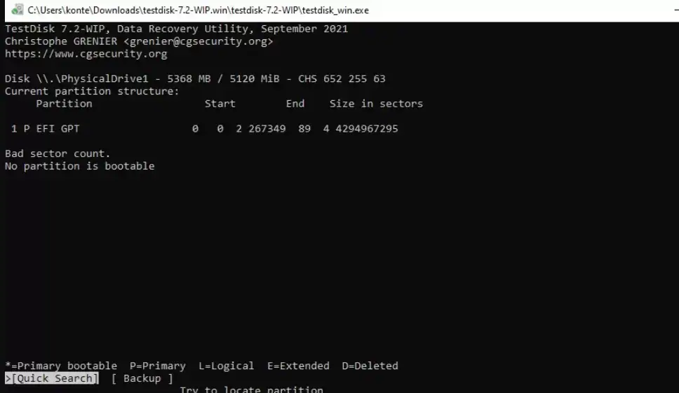 testdisk quick search for ntfs partition