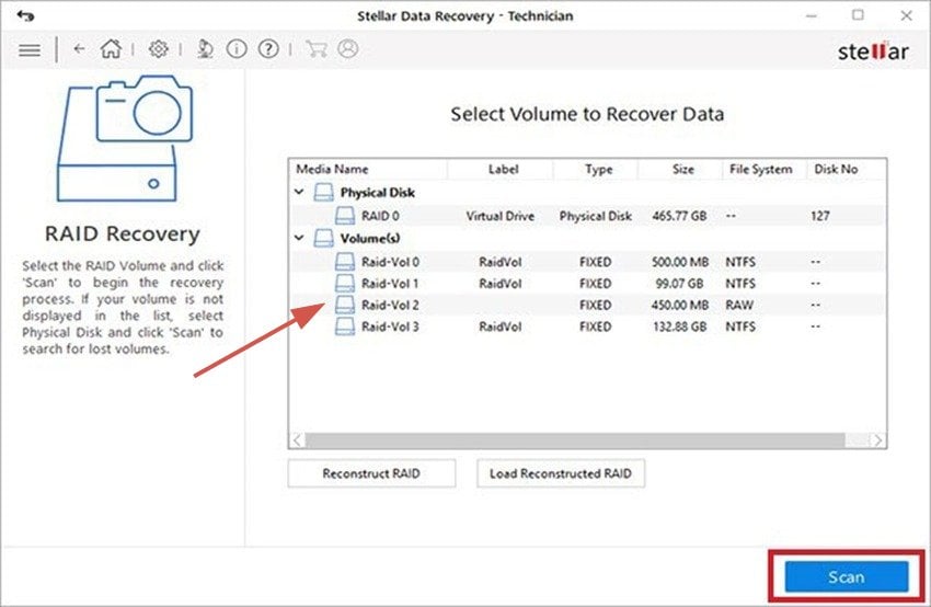 choose a raid volume to recover