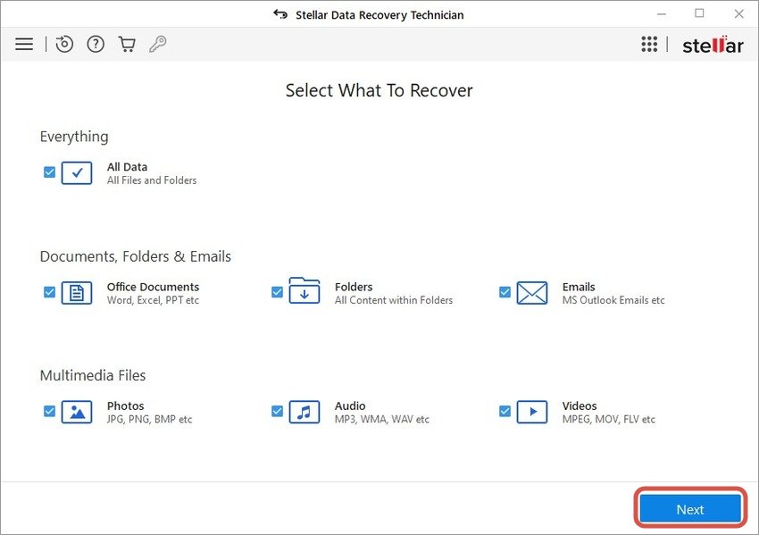 choose file formats to recover