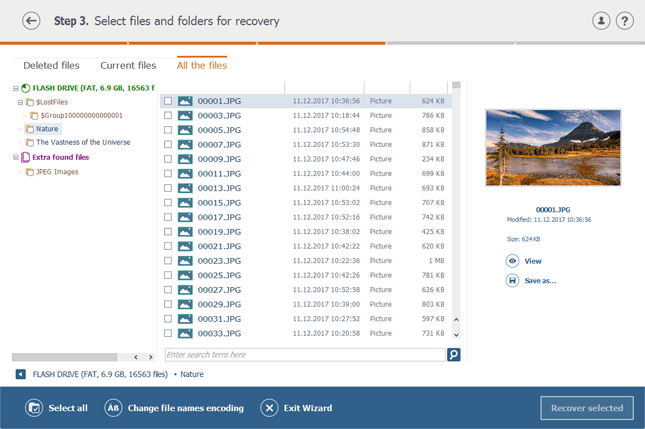 select the files to recover