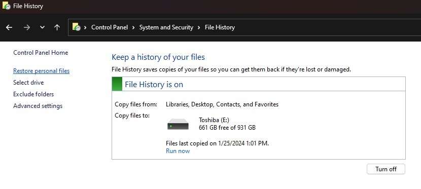 use file history to restore files