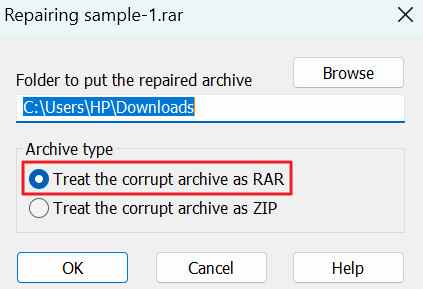 treat corrupt archive as rar