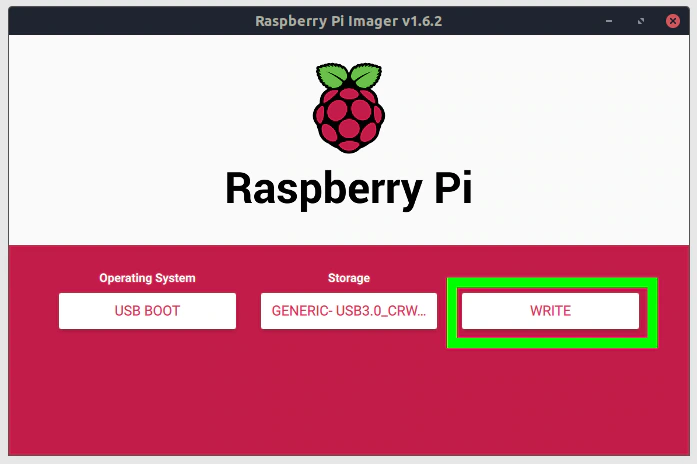 Raspberry pi escribir la configuración de la imagen 