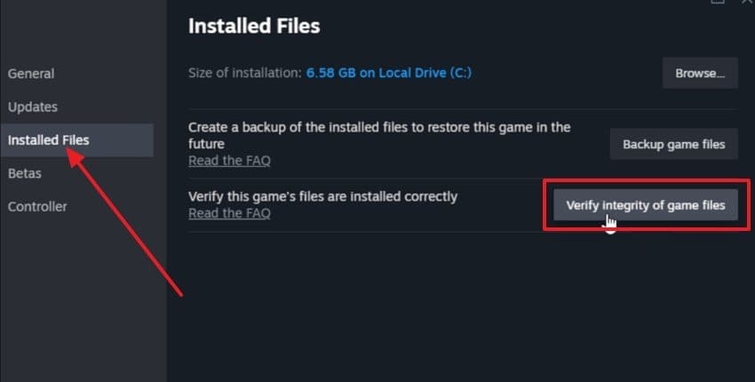 Steam verify integrity of game files screen for Resident Evil Requiem