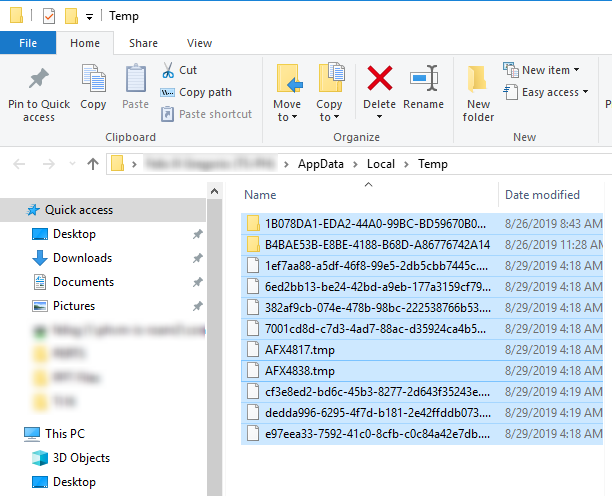 open temporary file folder