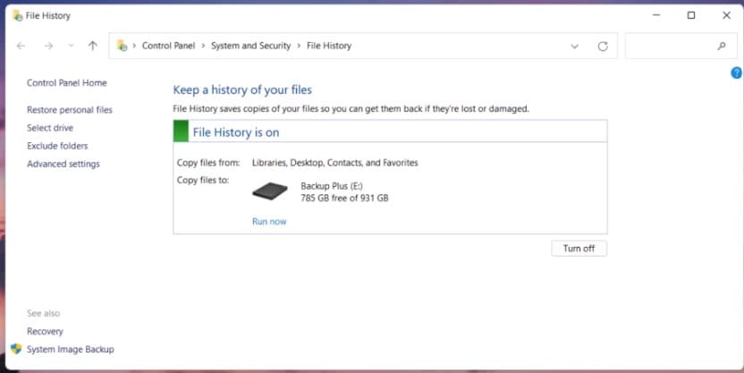 enable windows file history