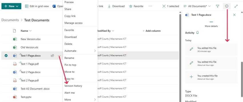 choose file click version history