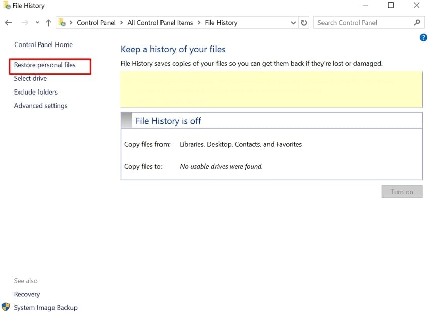 hit restore personal files option