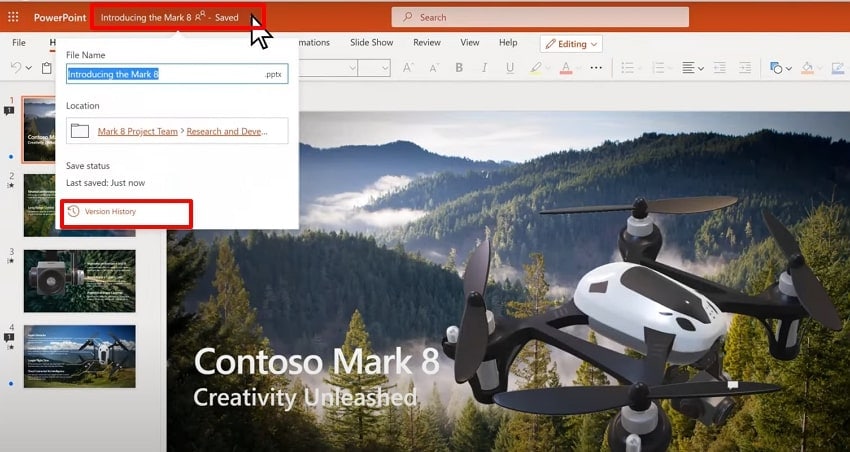 choose version history button