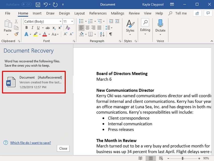 choose desired recovered file