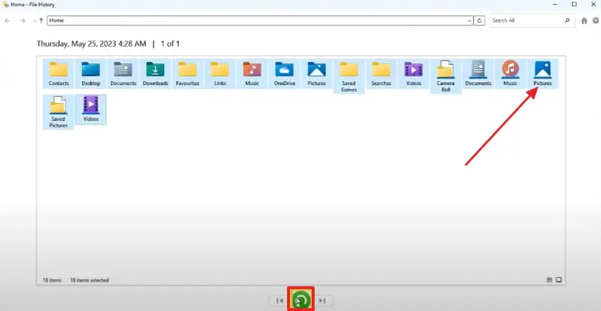restore pictures file history
