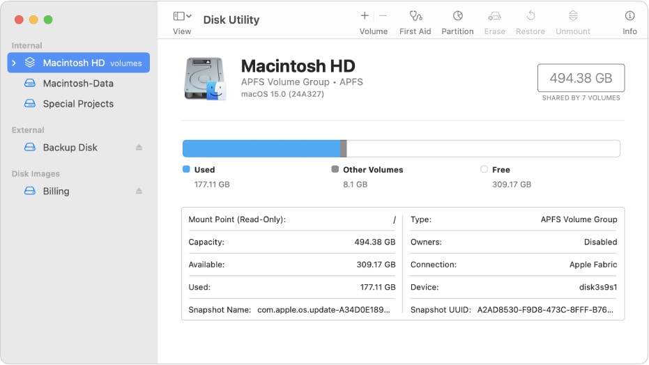 открыть disk utility