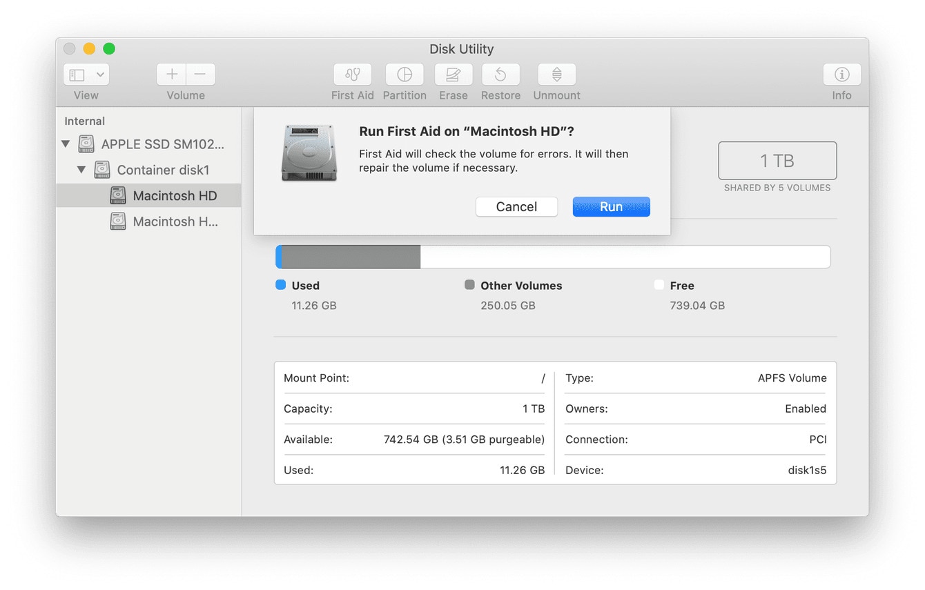 запустите утилиту disk utility