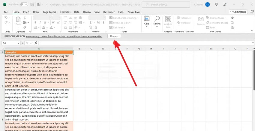 restore the previous version