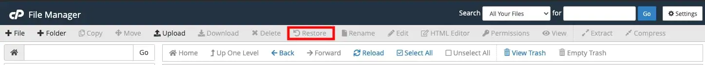 cpanel restore option